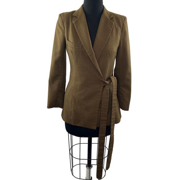 THEBE MAGUGU Green Brown Cotton Notched Lapel Side Tie Career Blazer Jacket XS - Picture 1 of 10